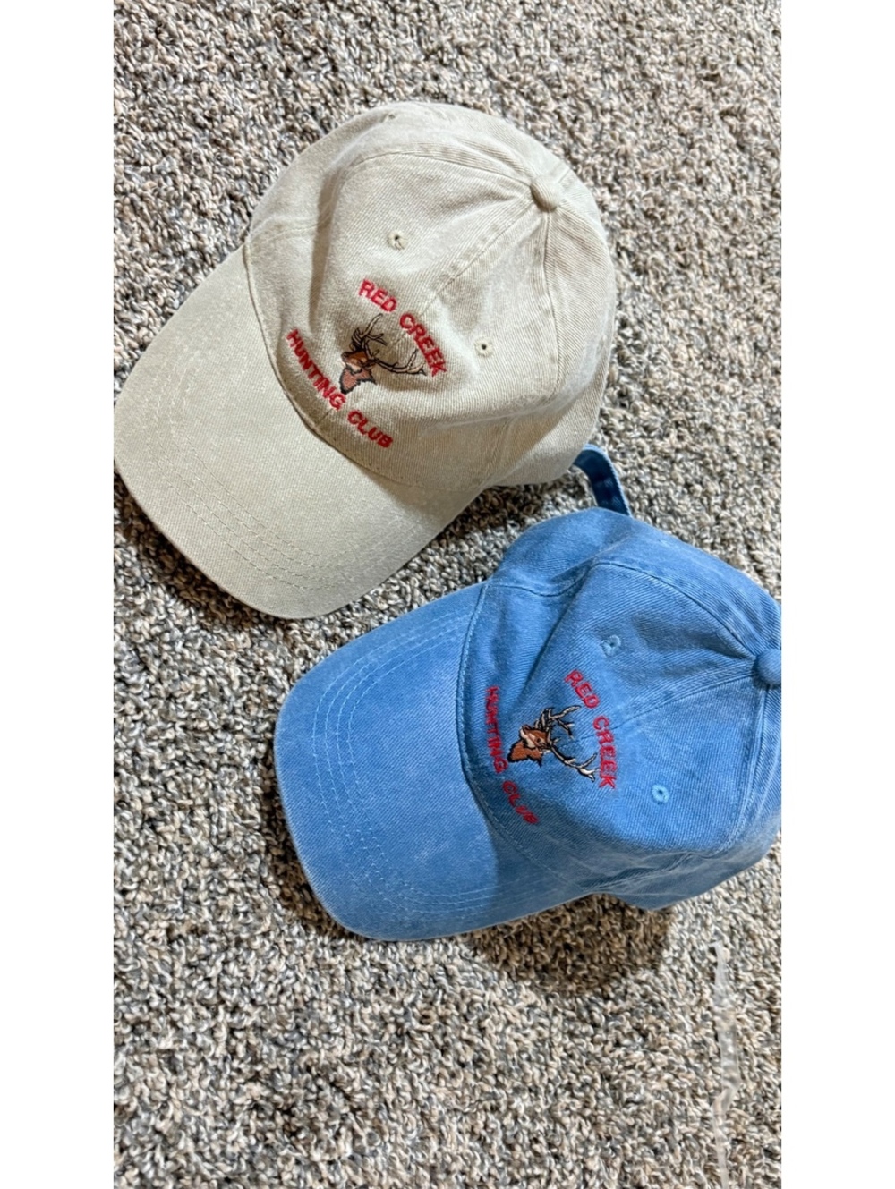 2 Red Creek Hunting Club 25th Anniversary Cotton Baseball Caps - Beige and Blue